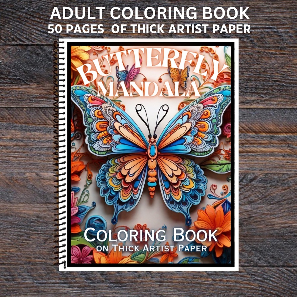 Butterfly Mandala - Spiral Bound Adult Coloring Book - Thick Artist Pape…